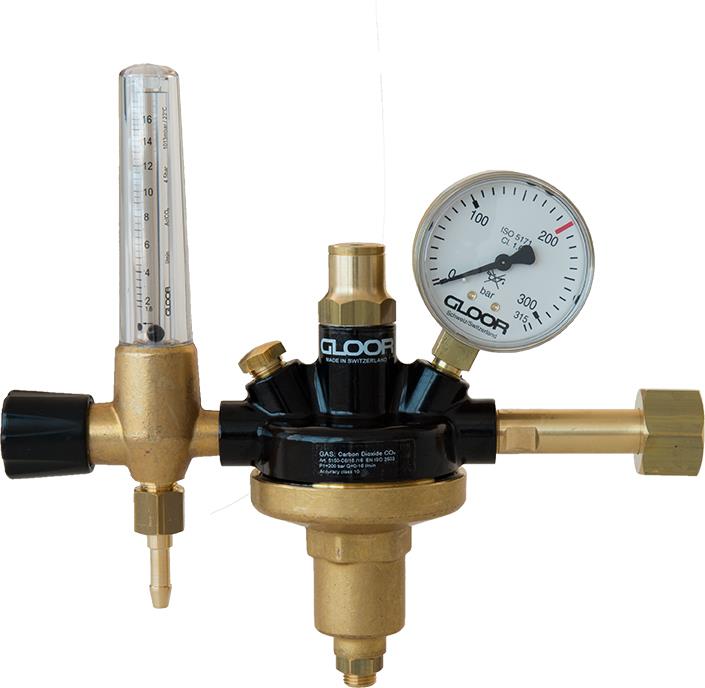 DRUKREGELAAR CO2 MET FLOW-METER 0-32 LTR GLOOR